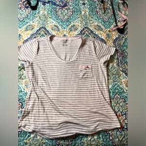 Laura Ashley White Relaxed Fitted Striped Pajama T-Shirt (0092)